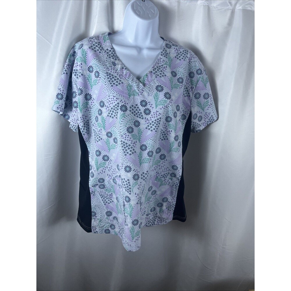 Green Town Uniform Women’s Scrub Size L Floral Abstract Cottage Hospital Nurse